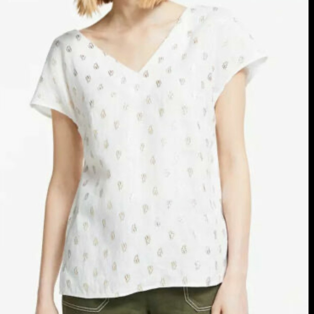 Boden 100% Linen Foil Speckle White & Gold Blouse size 8